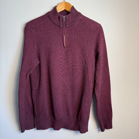 Robert Graham Men's 1/4 Zip Long Sleeve Pullover Sweater Maroon/Black Medium - Picture 1 of 15